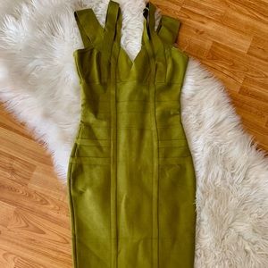 Olive green House of body-con dress